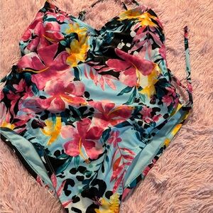 BCBG Paris Sky Blue Swimwear with Vibrant Trim#1